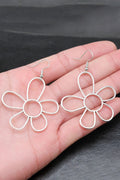 Silvery Alloy Hollowed Flower Hook Earrings-0