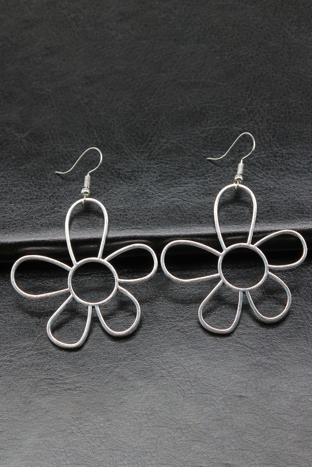 Silvery Alloy Hollowed Flower Hook Earrings-1