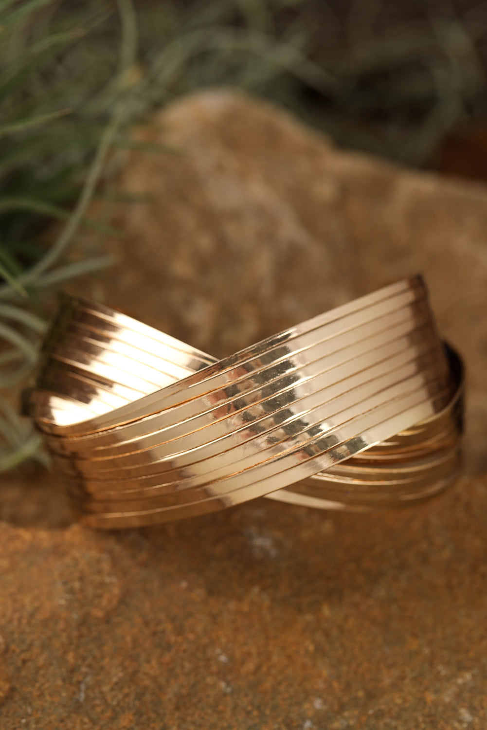 Gold Crossover Cuff Bracelet-2