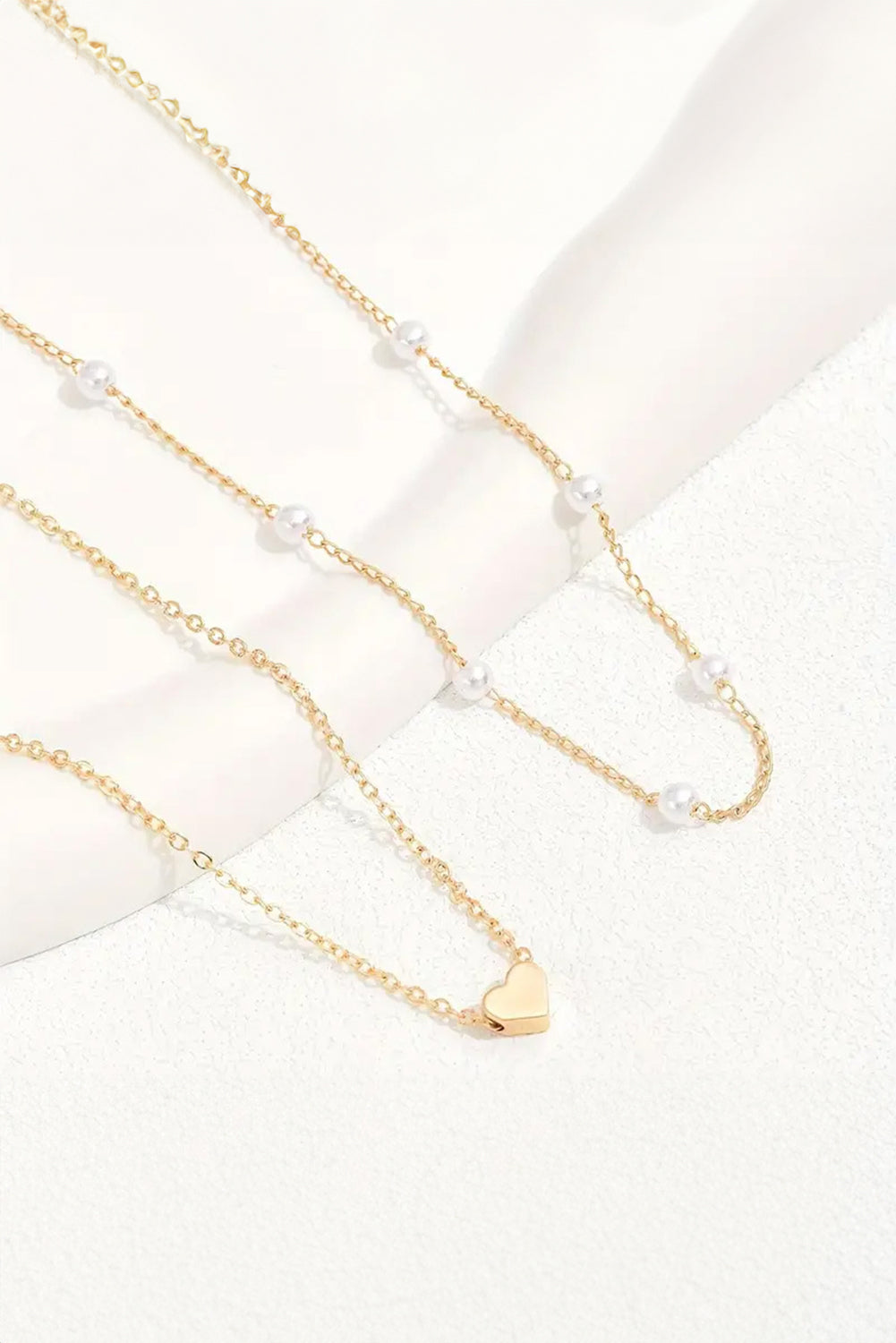 Heart and Pearl Detail 2pcs Layered Necklace-2