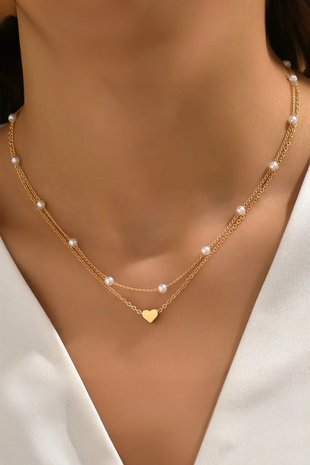 Heart and Pearl Detail 2pcs Layered Necklace-0