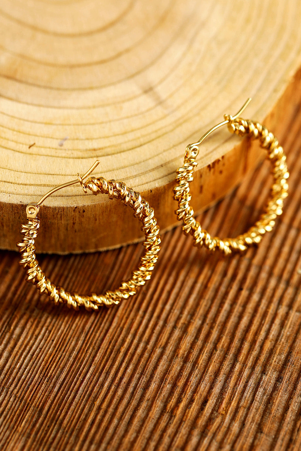 Gold Vintage Textured Hoop Earrings-1