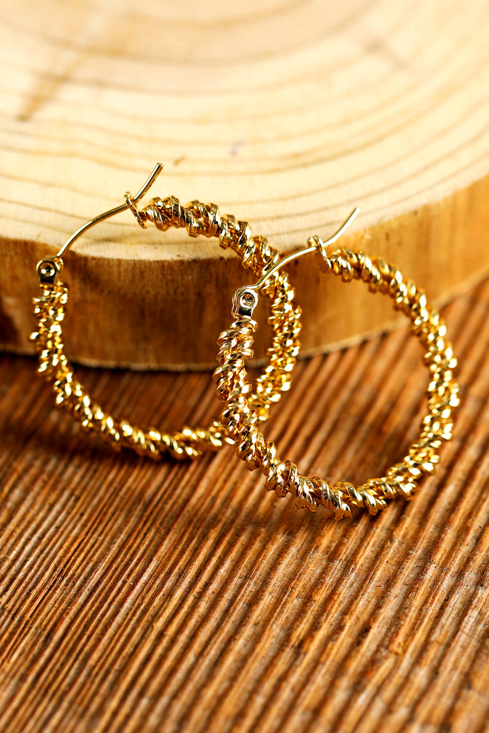 Gold Vintage Textured Hoop Earrings-2