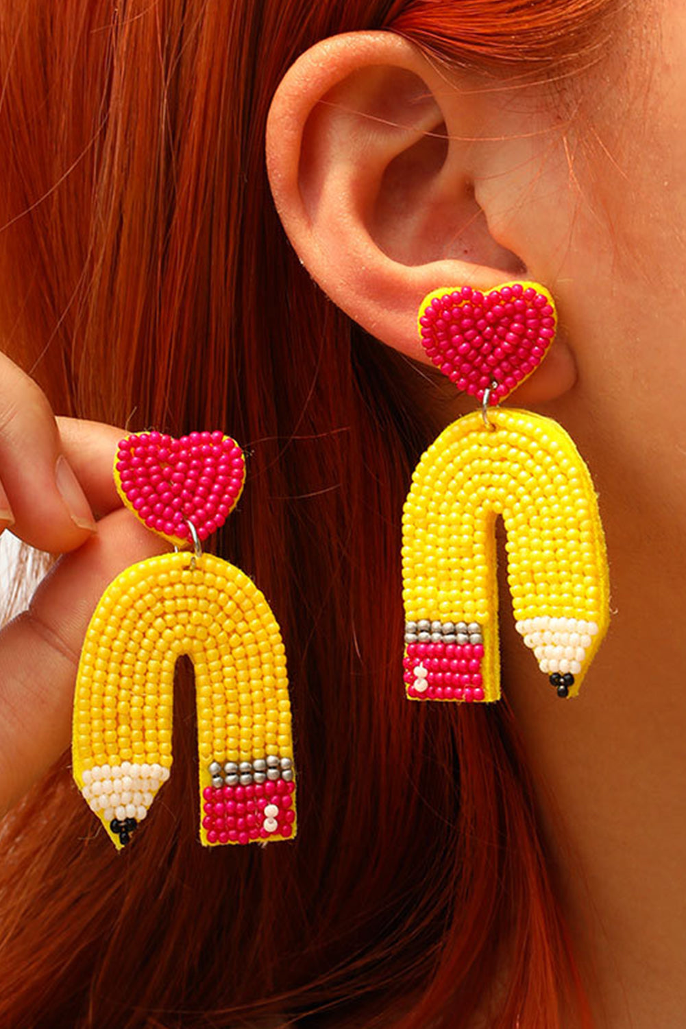 Yellow Heart Pencil Earrings-1