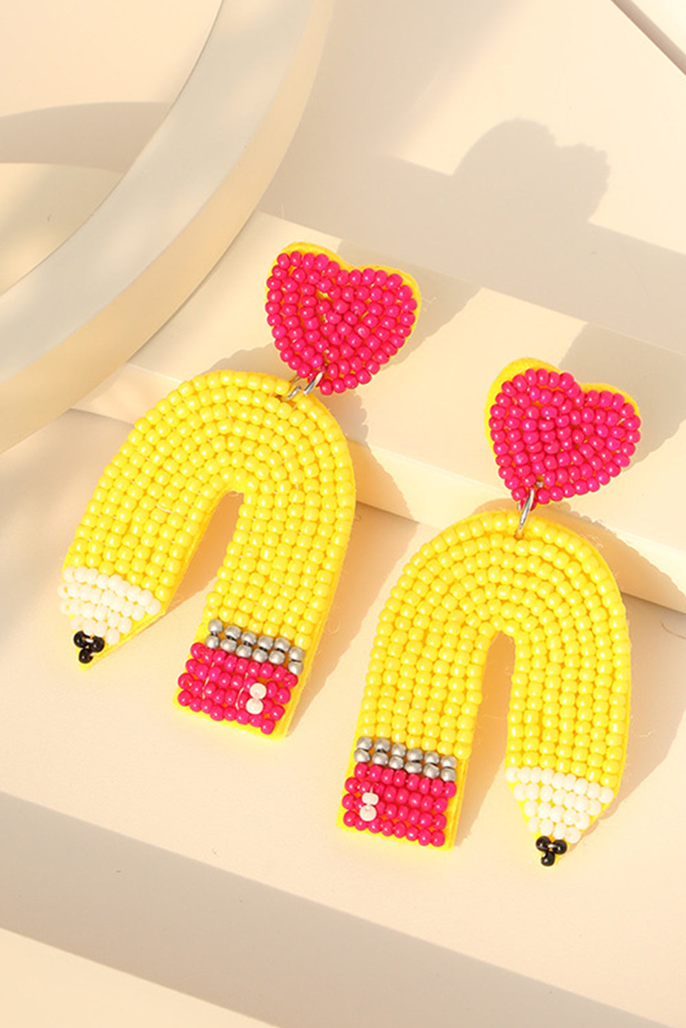 Yellow Heart Pencil Earrings-2