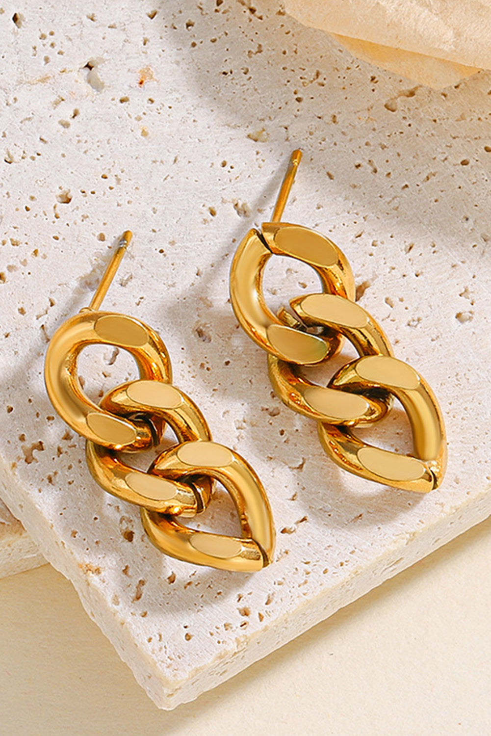 Gold Chain Link Plate Alloy Drop Earrings-2