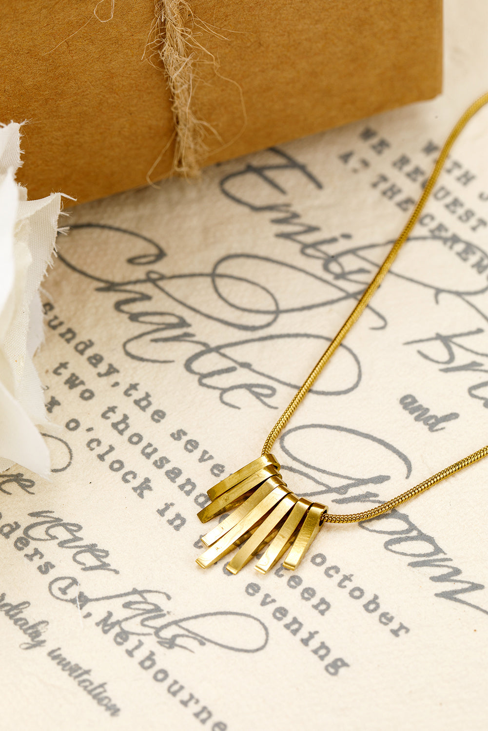 Gold Asymmetric Bar Pendant Necklace-3