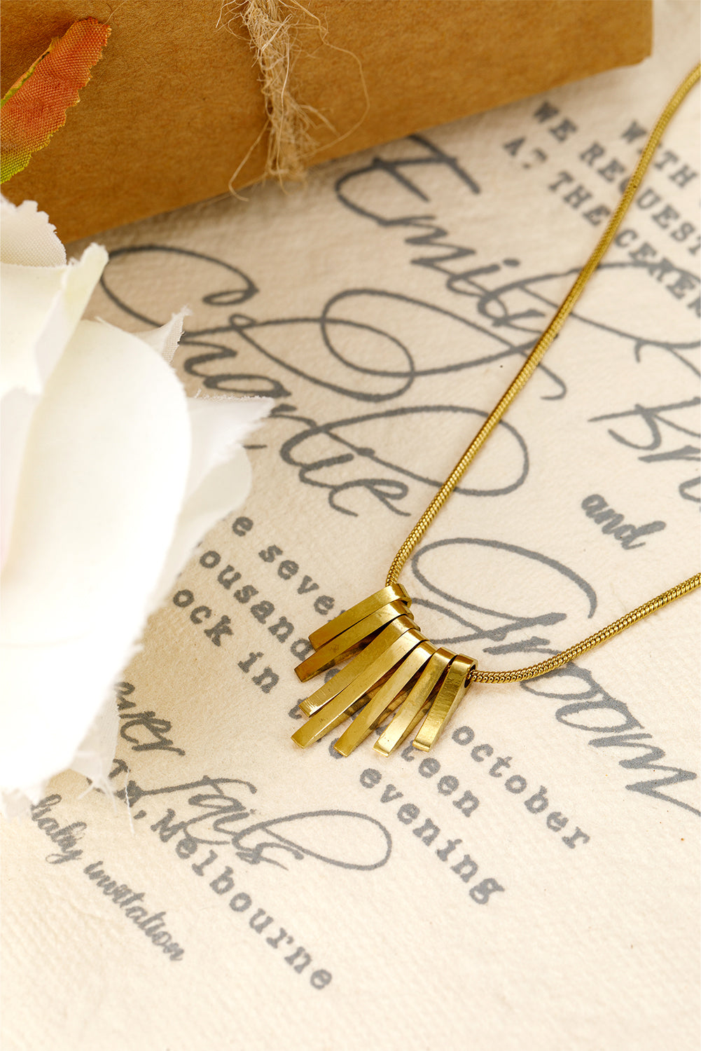 Gold Asymmetric Bar Pendant Necklace-0