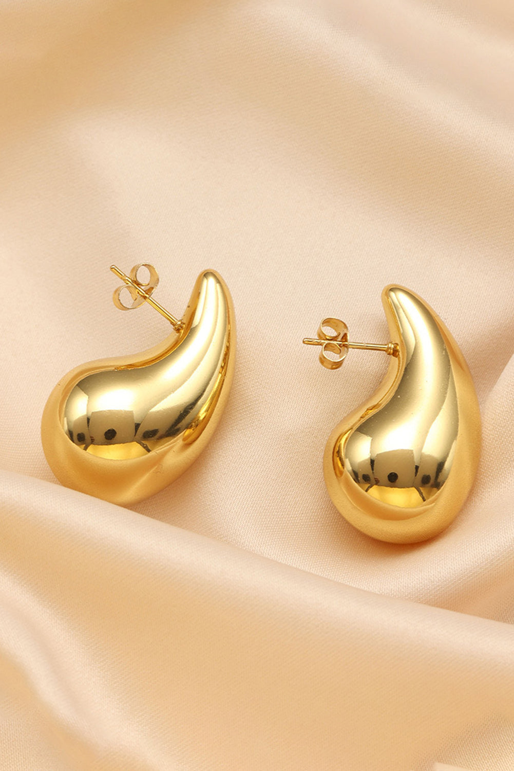 Gold Teardrop Plated Alloy Stud Earrings-1