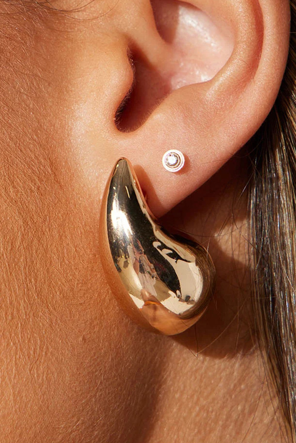 Gold Teardrop Plated Alloy Stud Earrings-0