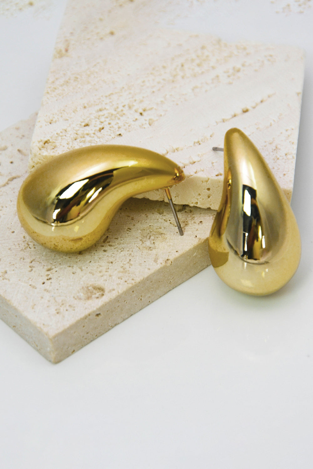 Gold Teardrop Plated Alloy Stud Earrings-2