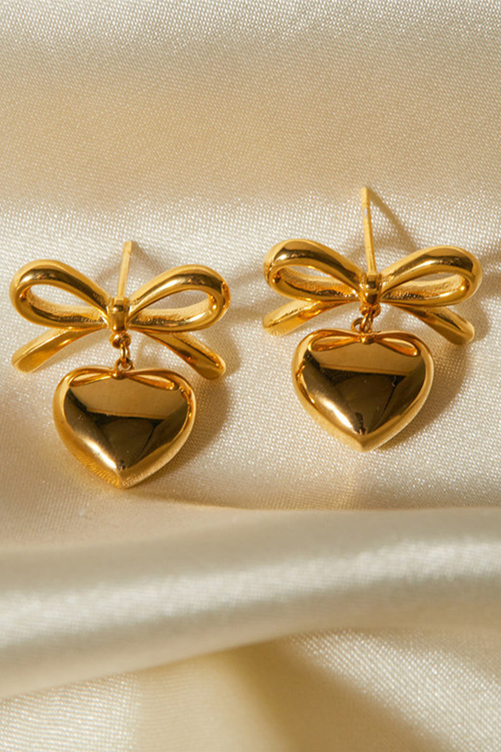 Gold Heart and Bow Studded Earrings-1