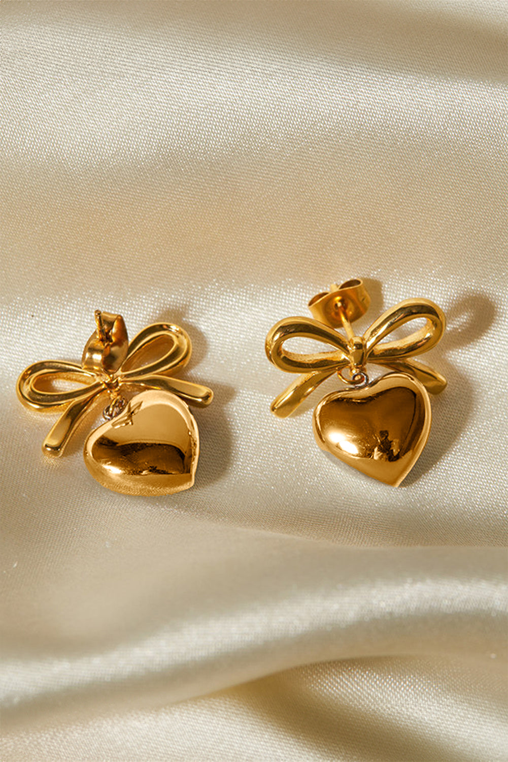 Gold Heart and Bow Studded Earrings-3