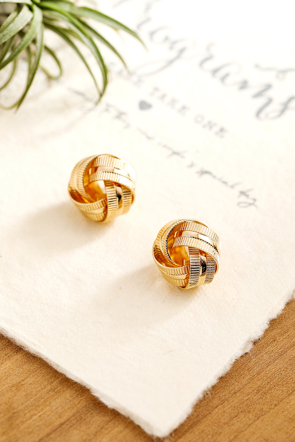 Gold Textured Knot Stud Earrings-0