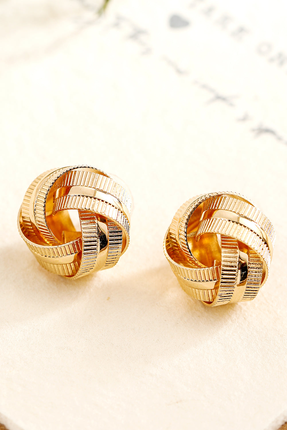 Gold Textured Knot Stud Earrings-1