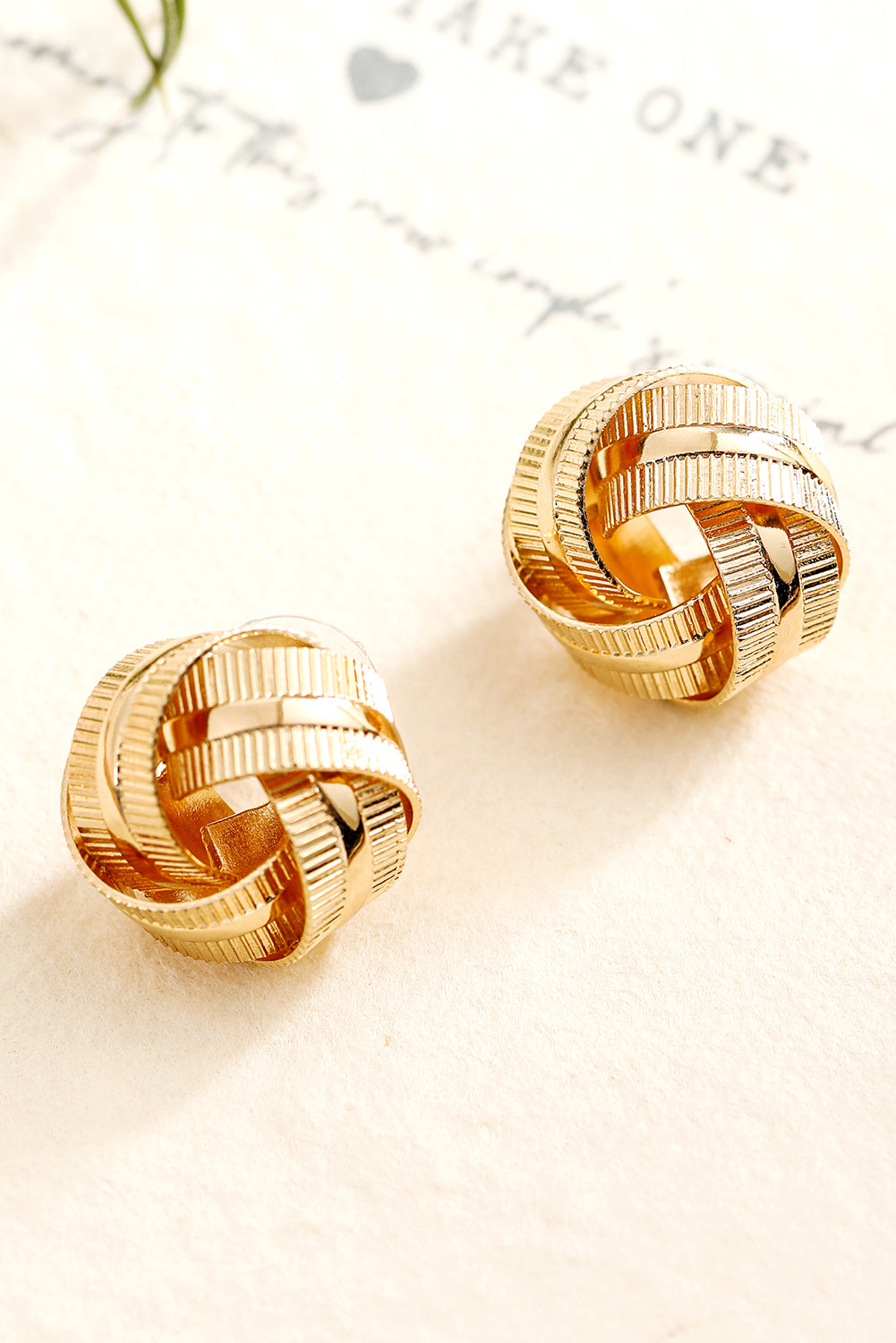 Gold Textured Knot Stud Earrings-2