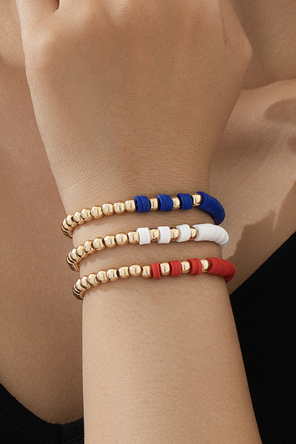 Flag Theme Beaded Triple Layer Bracelets-0