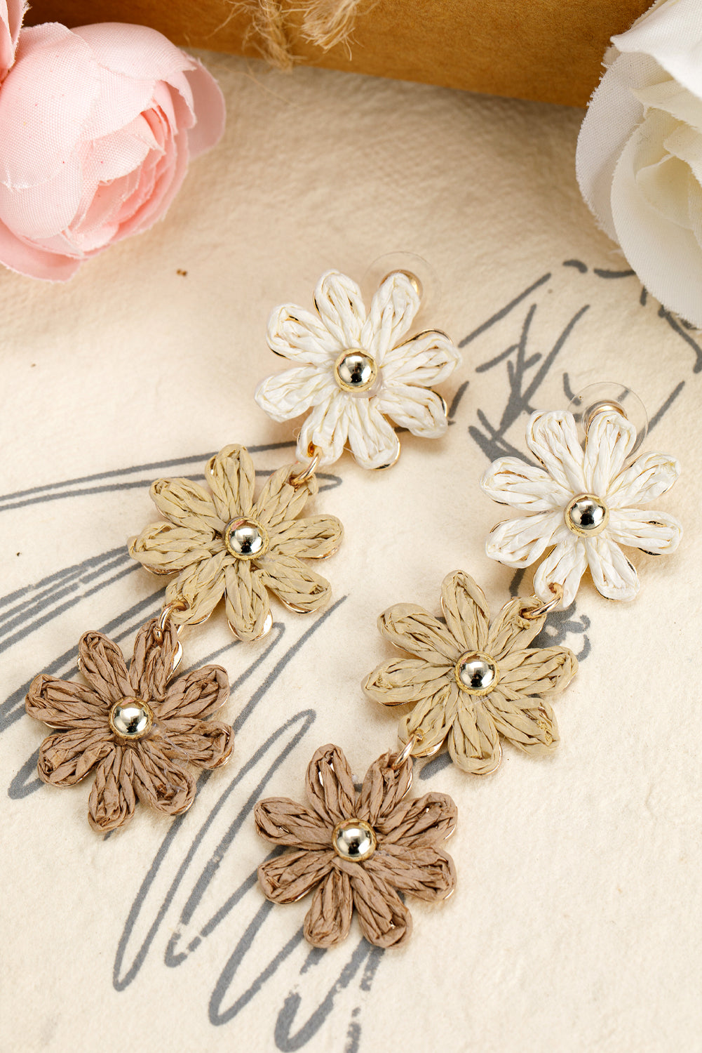 Crochet Flowers Stud Dangle Earrings-2