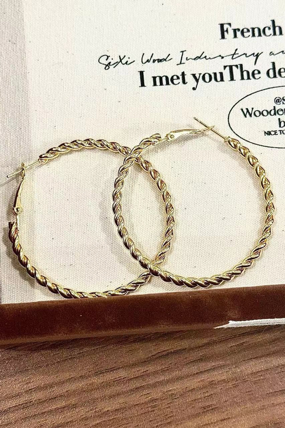 Gold Twisted Large Hoop Earrings-4