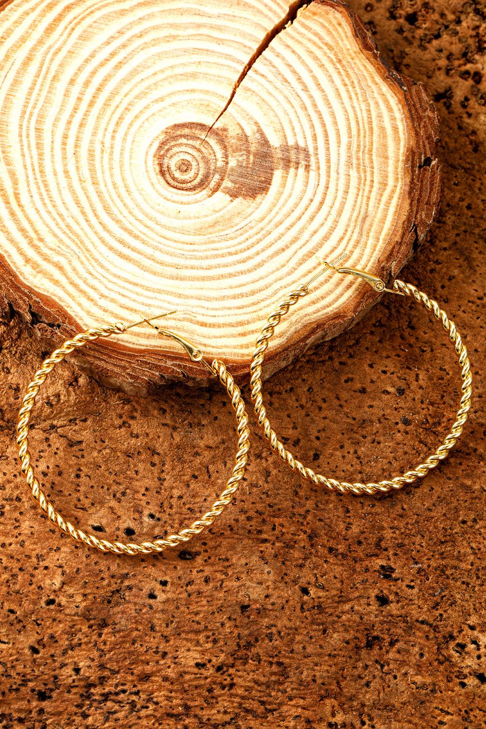 Gold Twisted Large Hoop Earrings-2