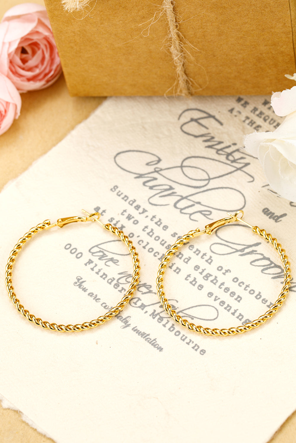 Gold Twisted Large Hoop Earrings-0