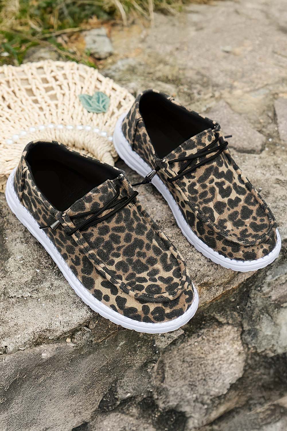 Kira  Lace-up Decor Leopard Canvas Shoes-2