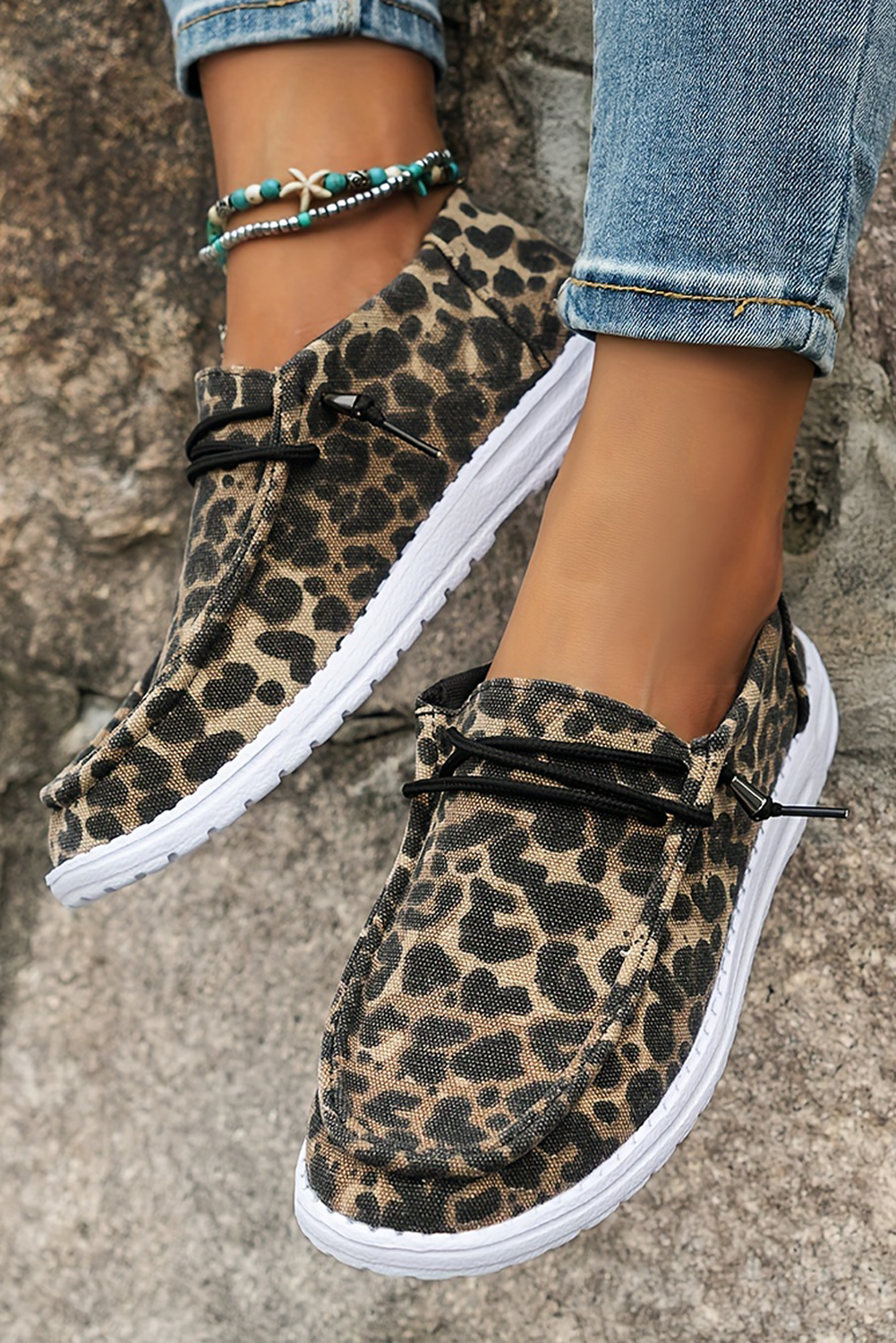 Kira  Lace-up Decor Leopard Canvas Shoes-3