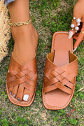 Ana Crossed Woven Flat Slippers-4