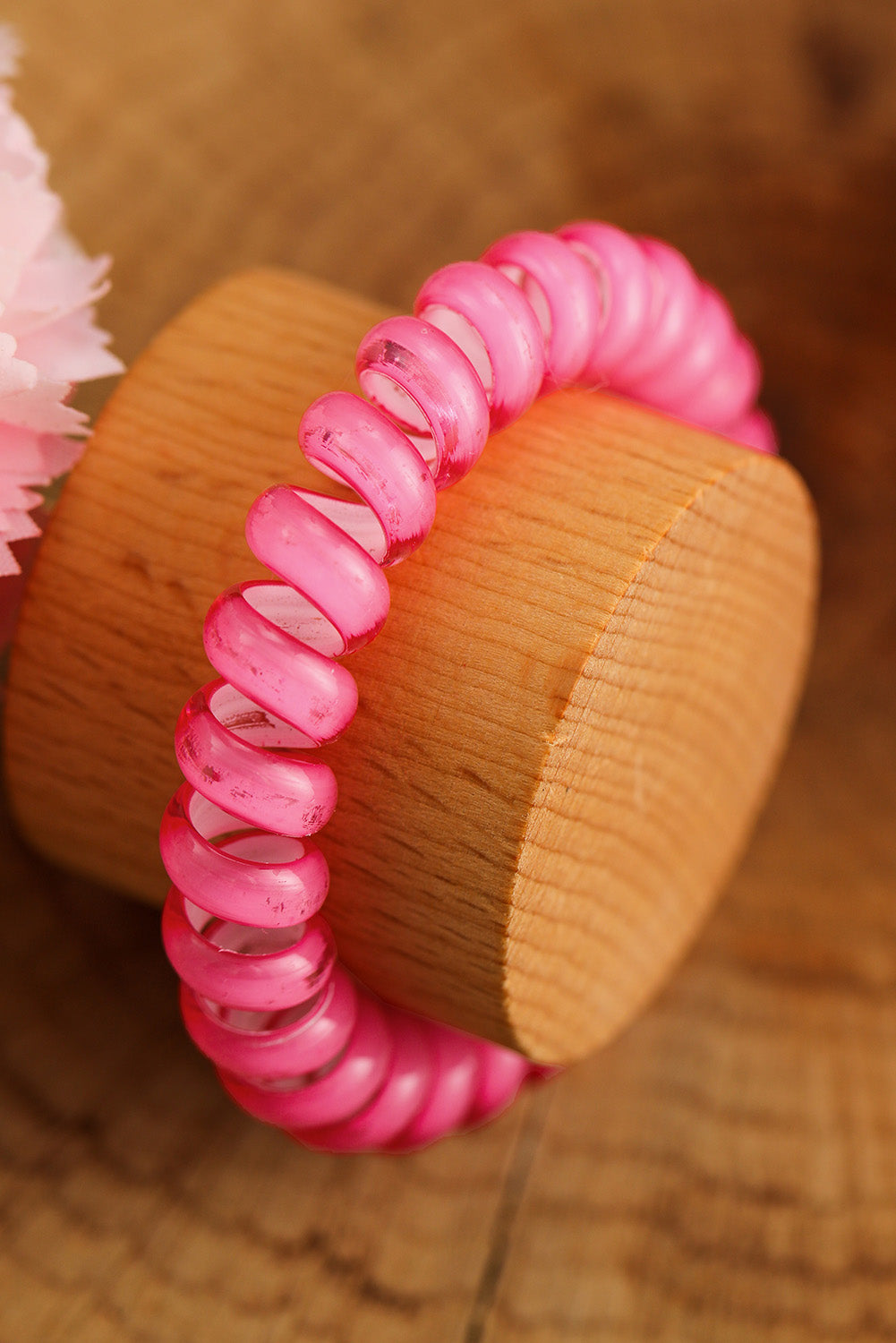 3 PCS Pink Phone Cord Hair Scrunchies-2