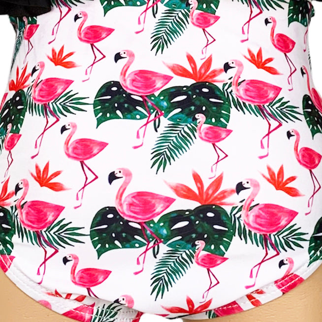 AL Limited Girls 2 piece Black Ruffle Top Pink Flamingos Bikini bathing suit-1