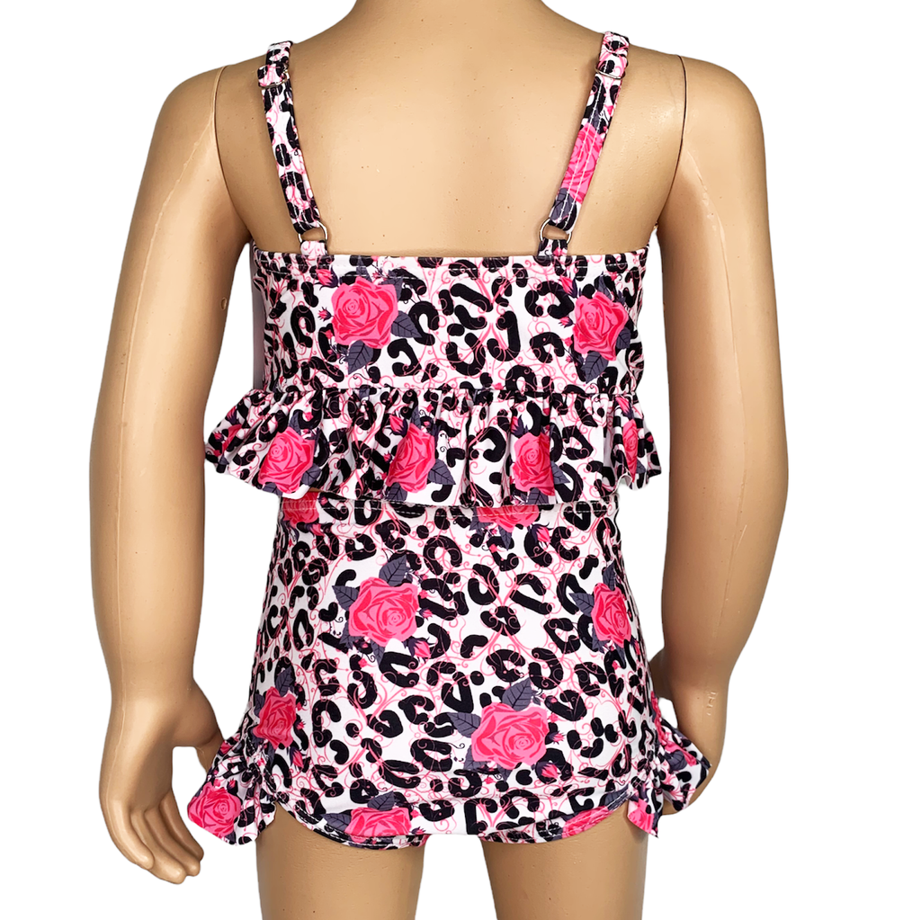 AL Limited Girls 2 piece Leopard Rose Tankini Swimsuit Bathing Suit-1