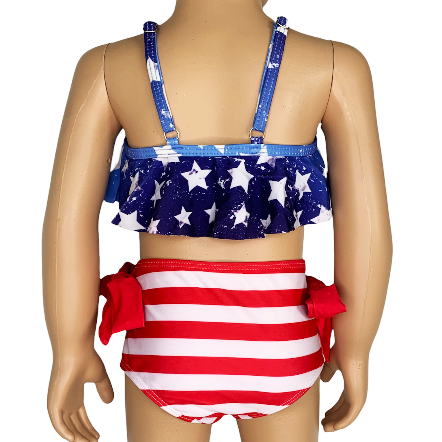 Girls 2 pc Patriotic Red White Blue Stars Stripes Tankini Swimsuit 4th of July-4