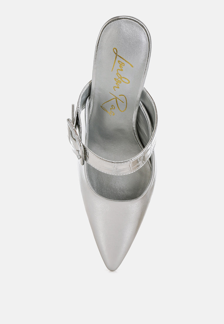 Bismi Large Buckle Kitten Heel Mules-4