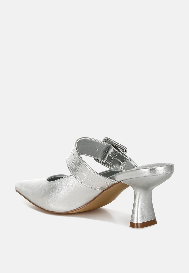 Bismi Large Buckle Kitten Heel Mules-3