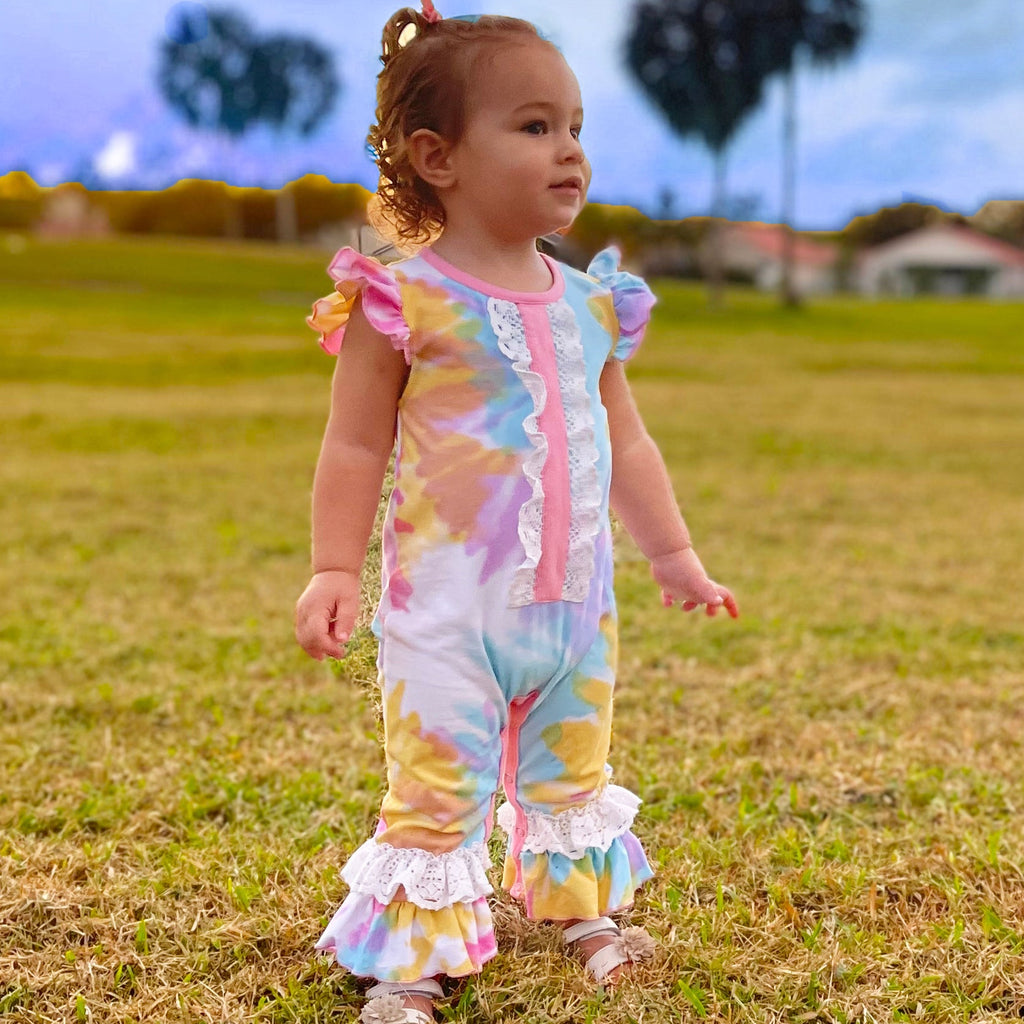 Boutique Pastel Tie Dye Baby Girls Easter Romper Onesie Toddler Jumpsuit-2