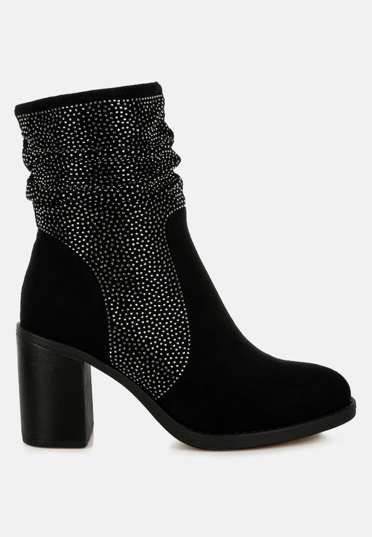 Chinar Rhinestone Studded Slouchy Ankle Boots-5