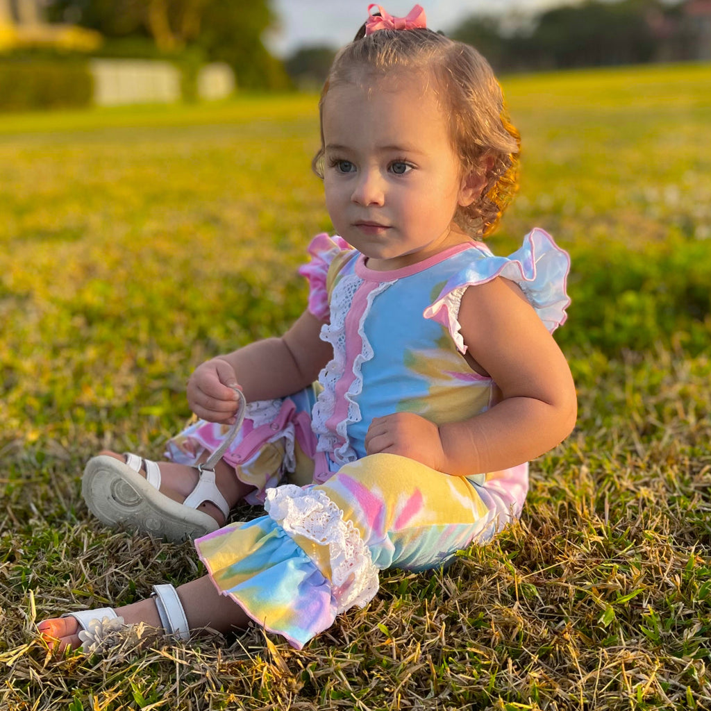 Boutique Pastel Tie Dye Baby Girls Easter Romper Onesie Toddler Jumpsuit-4