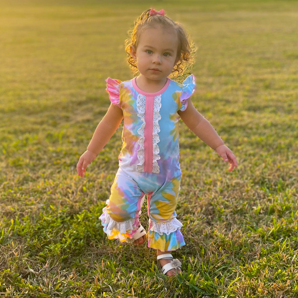 Boutique Pastel Tie Dye Baby Girls Easter Romper Onesie Toddler Jumpsuit-3