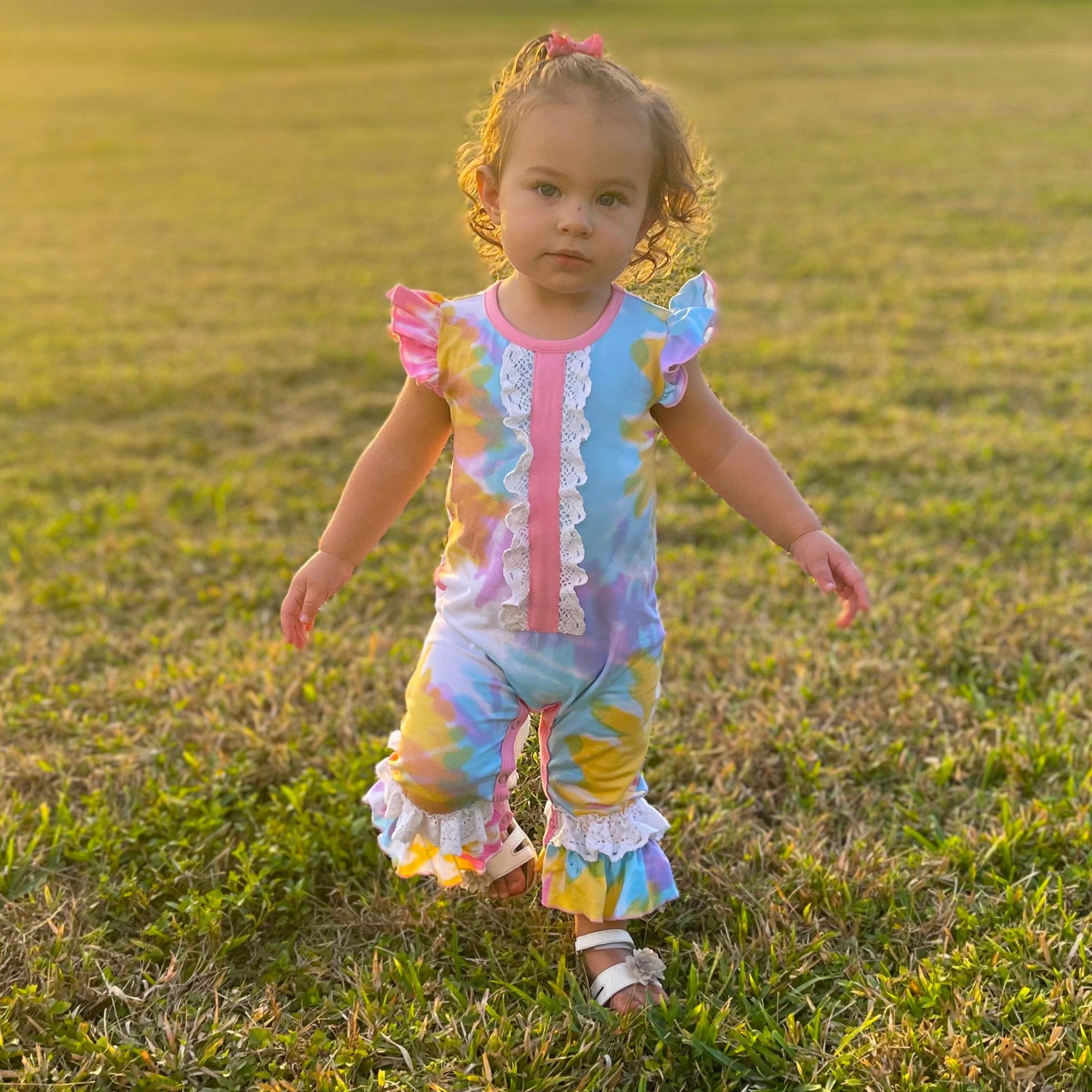 Boutique Pastel Tie Dye Baby Girls Easter Romper Onesie Toddler Jumpsuit-3