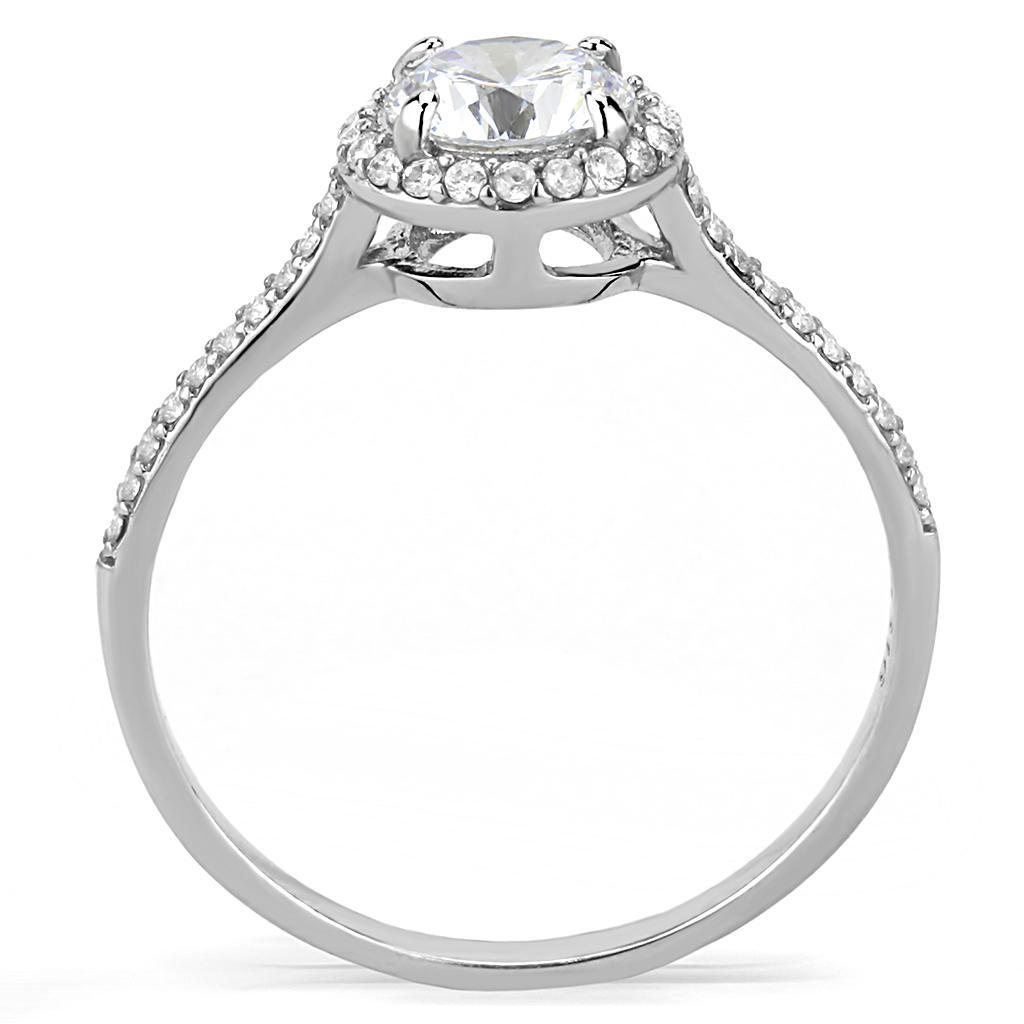 DA022 - High polished (no plating) Stainless Steel Ring with AAA Grade CZ  in Clear-2