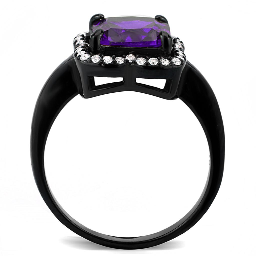 DA028 - IP Black(Ion Plating) Stainless Steel Ring with AAA Grade CZ  in Amethyst-2
