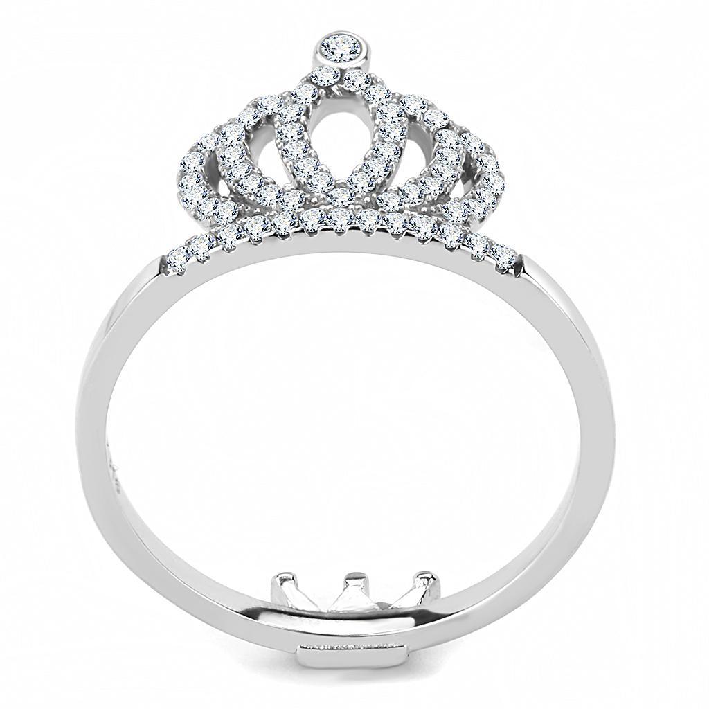 DA040 - High polished (no plating) Stainless Steel Ring with AAA Grade CZ  in Clear-2