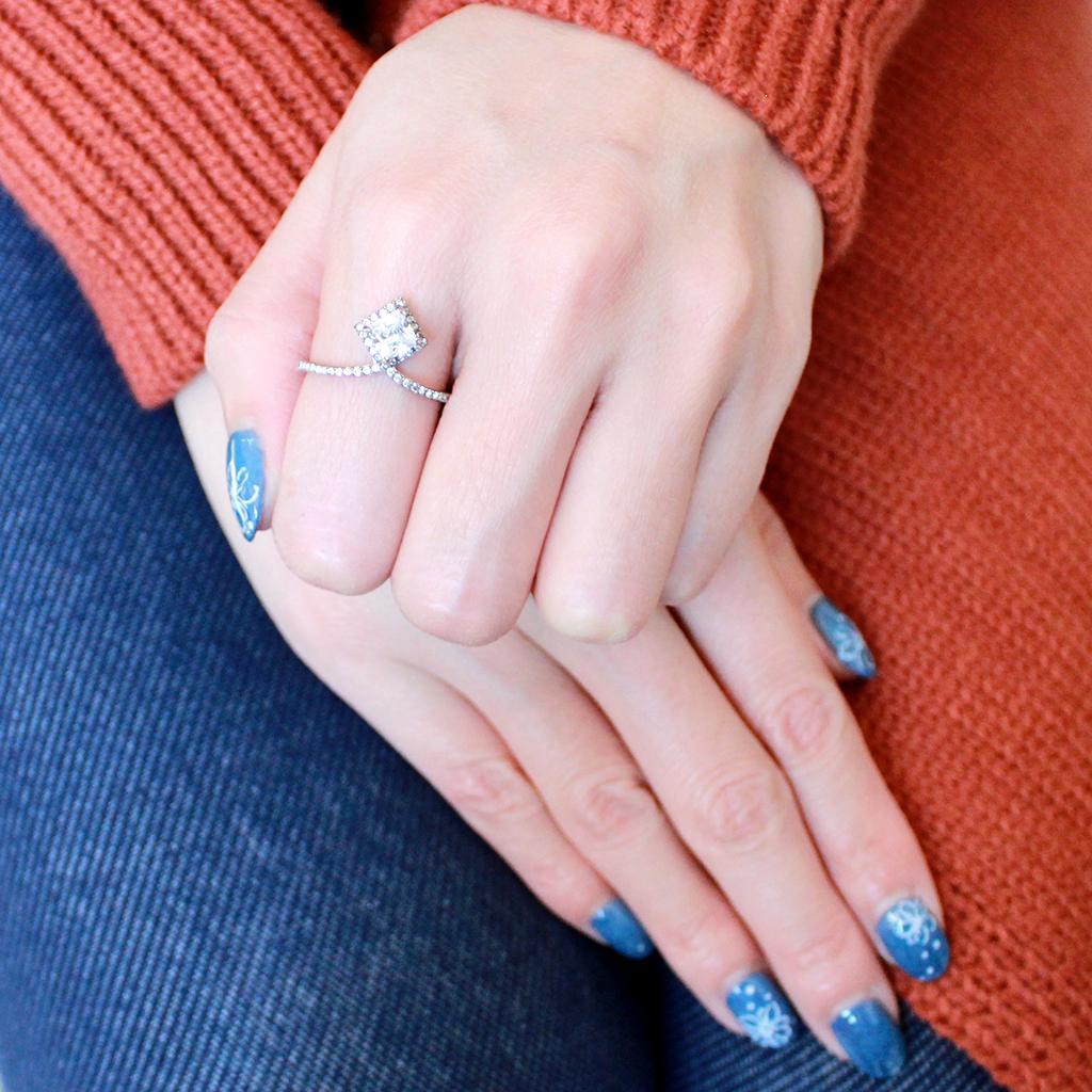 DA136 - High polished (no plating) Stainless Steel Ring with AAA Grade CZ  in Clear-4