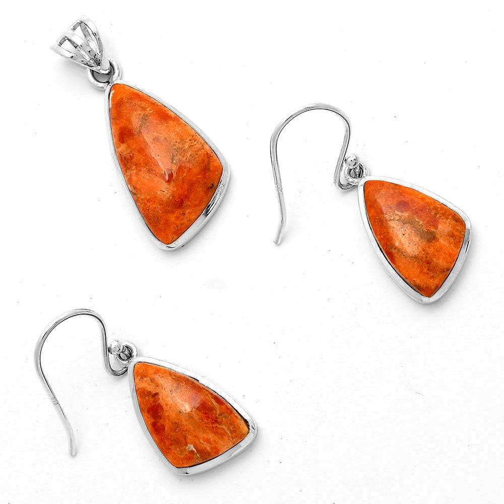 Red Sponge Coral Pendant Earrings Set T-1002 DGT01030-0