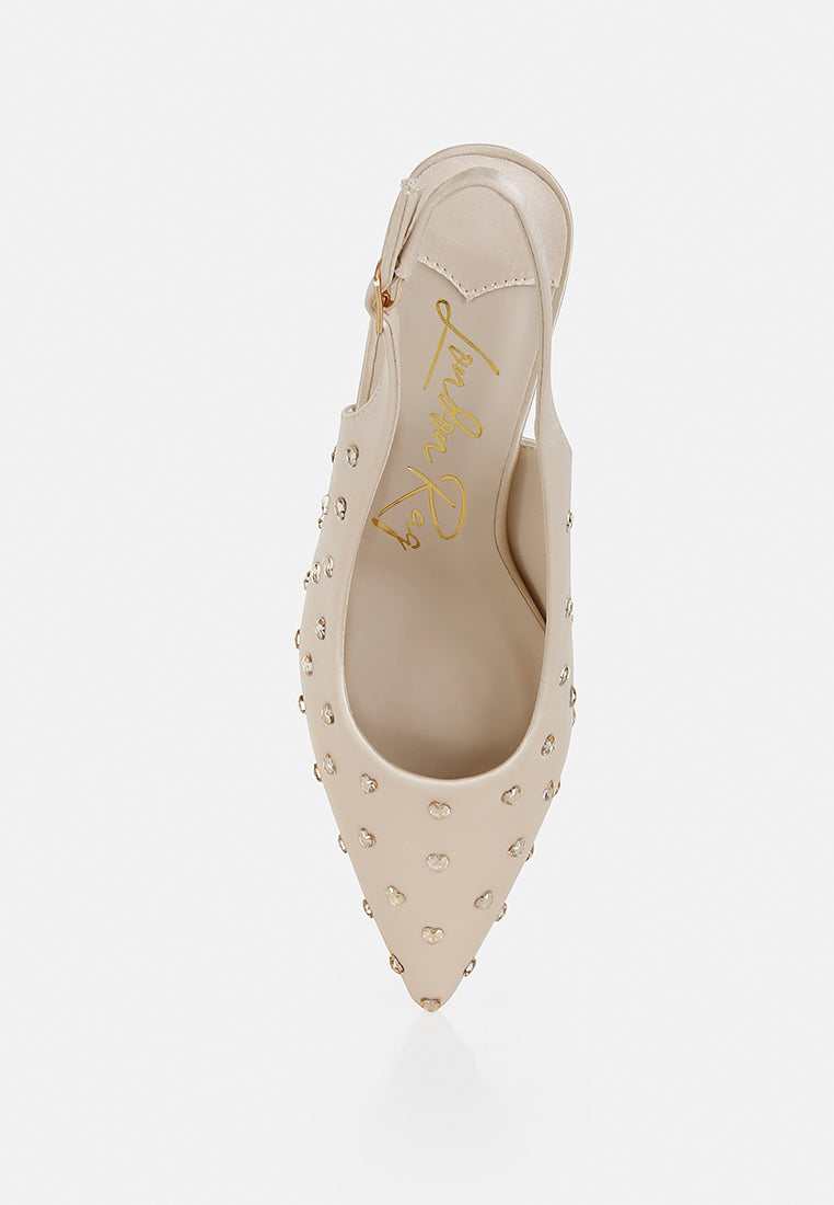 Dasavla Heart-Shaped Rhinestone Studded Slingbacks-3