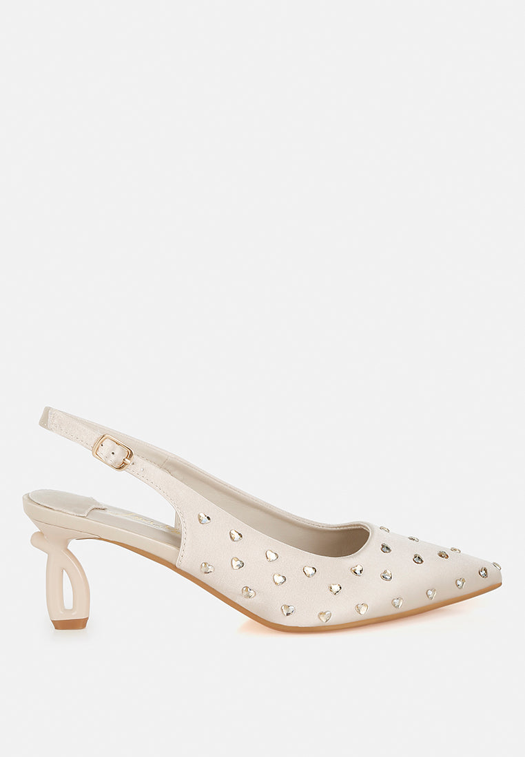 Dasavla Heart-Shaped Rhinestone Studded Slingbacks-0