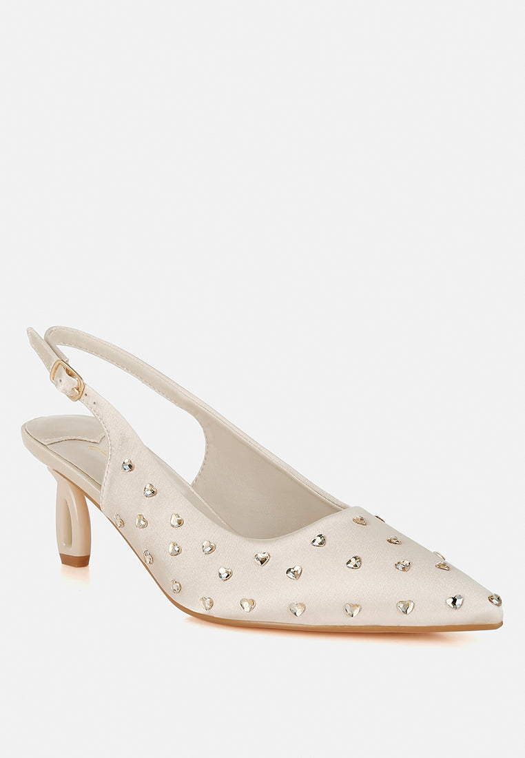 Dasavla Heart-Shaped Rhinestone Studded Slingbacks-1