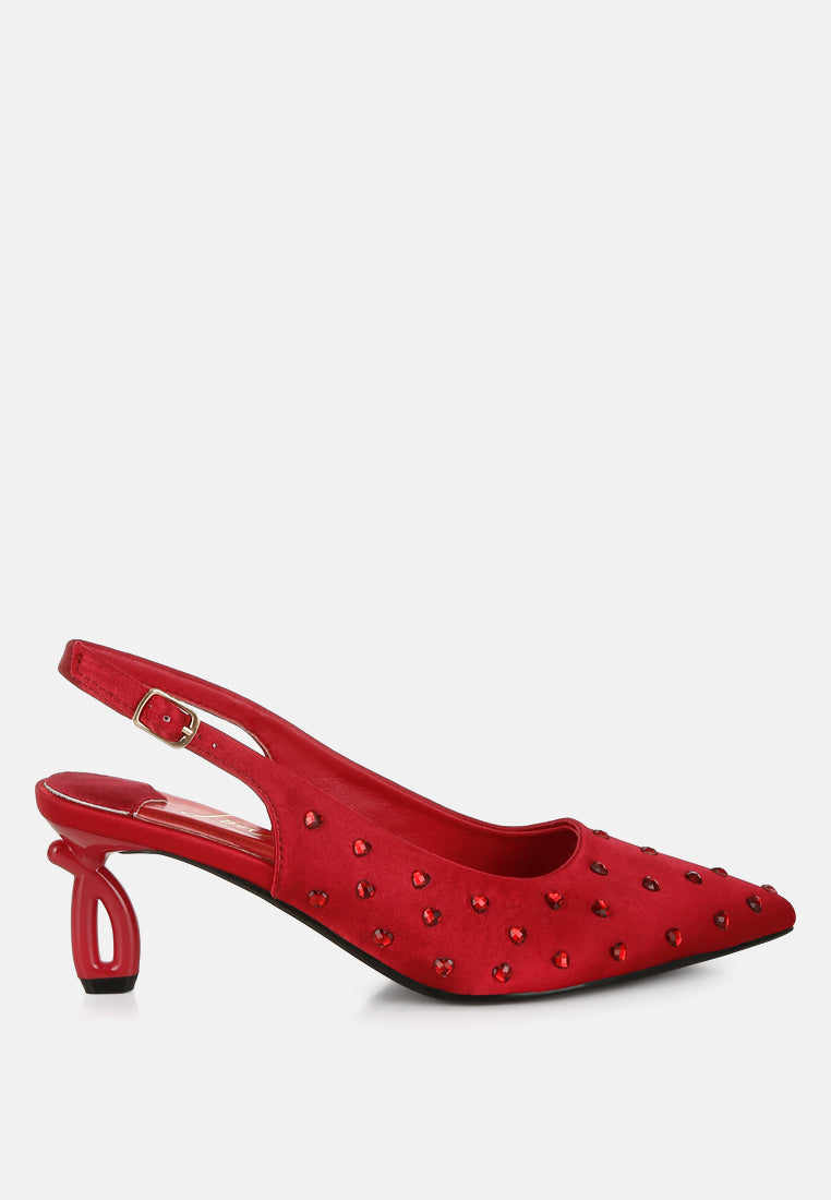 Dasavla Heart-Shaped Rhinestone Studded Slingbacks-5