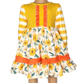 Girls Yellow & Orange Daisy Floral Fall Long Sleeve Dress-0