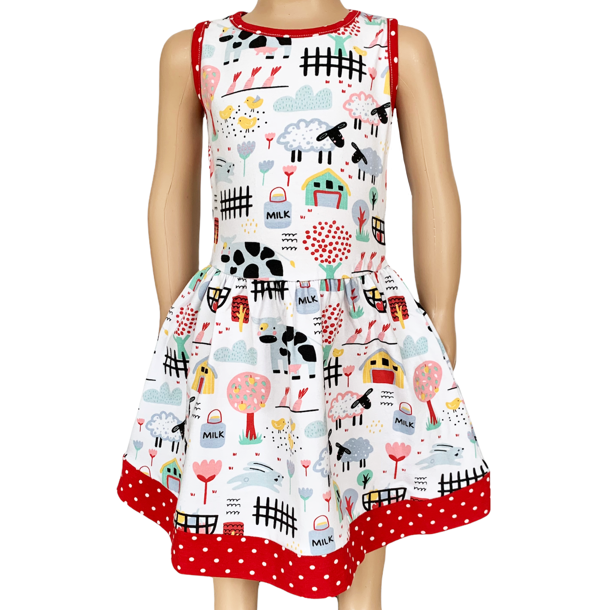 AnnLoren Little & Big Girls Farm Animal Sleeveless Cotton Swing Dress-0